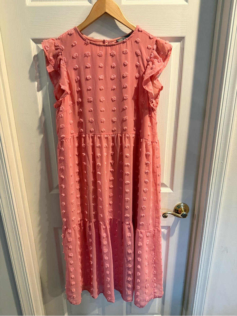 Love By Design Coral Pink Textured Ruffle Midi Dress